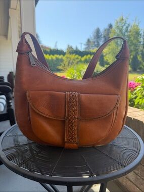 Frye Cognac Brown Braided Detail Leather Shoulder Bag